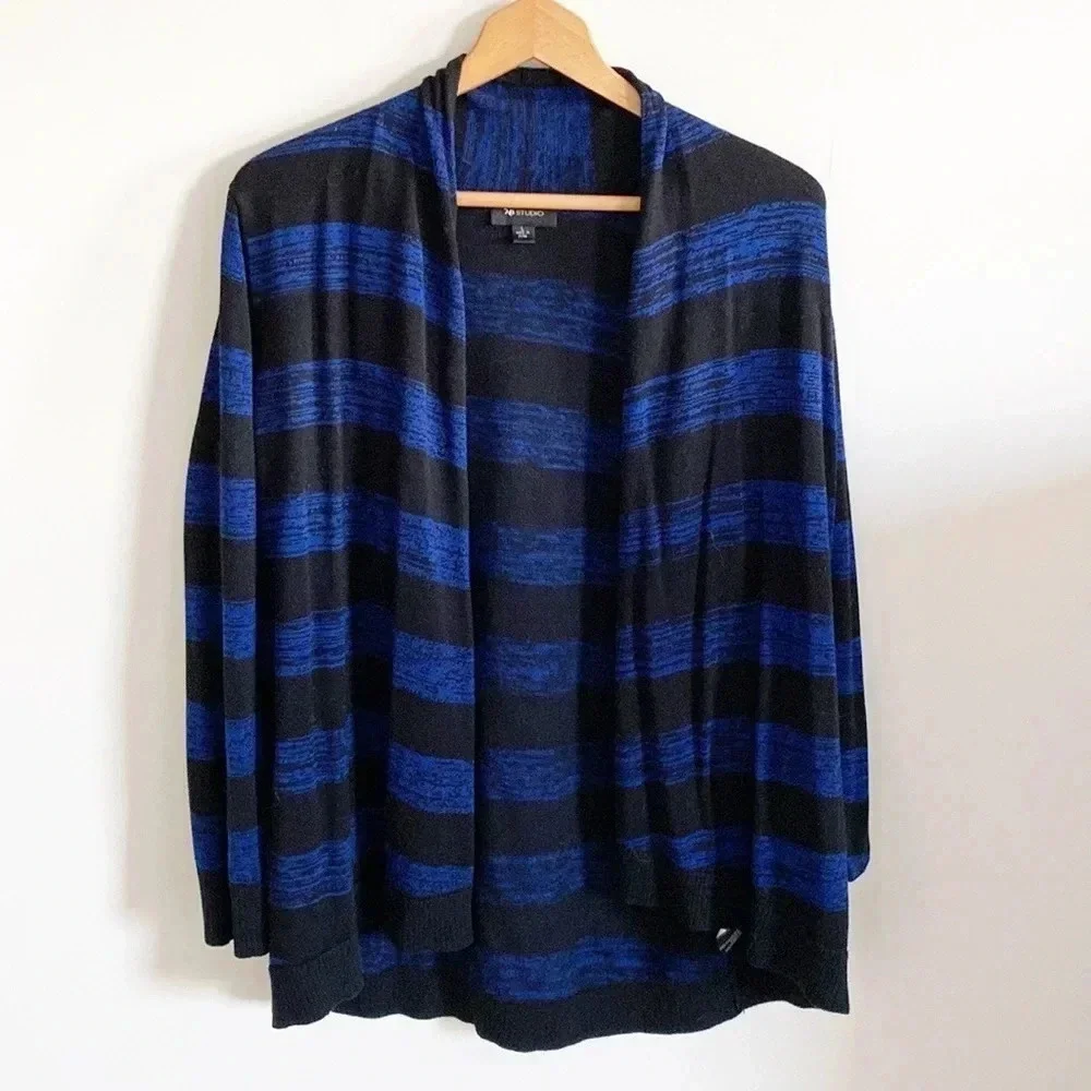 AB studio black and white stripped open front cardigan sweater